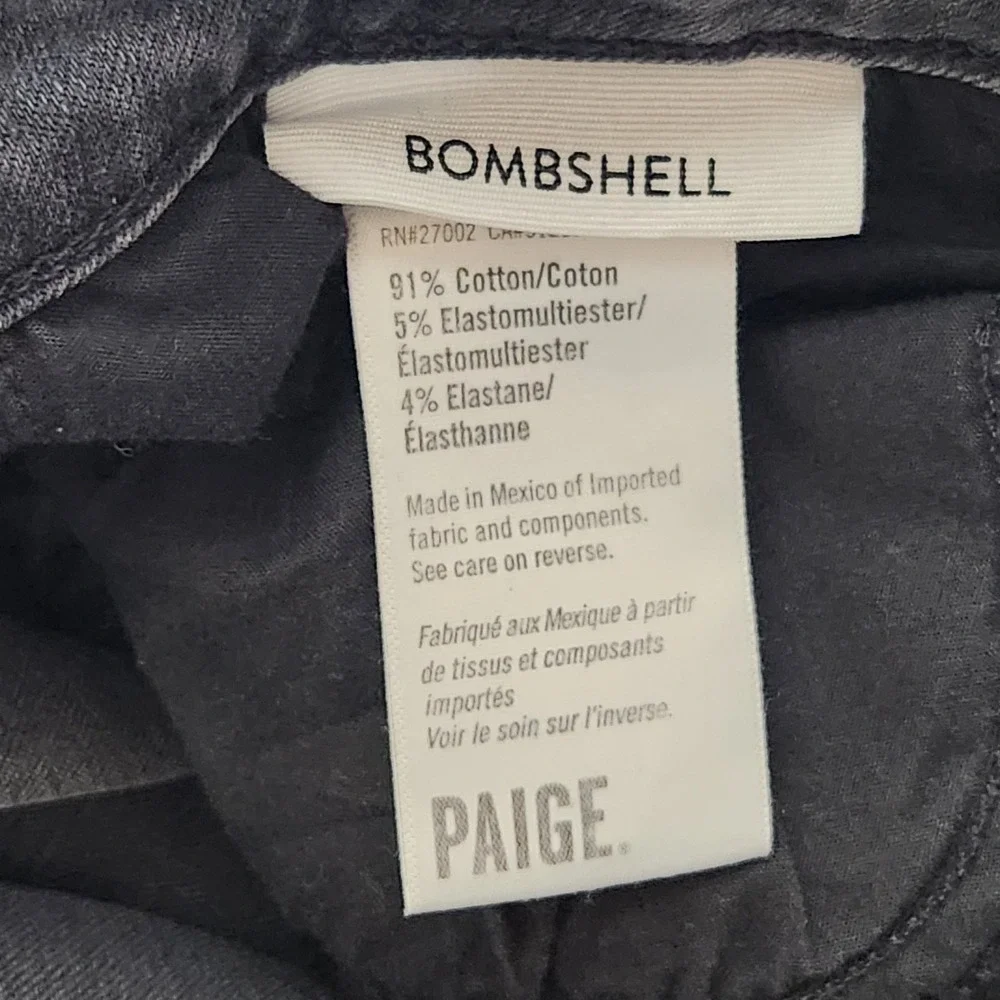womens PAIGE black‎ denim JEANS Bombshell Skinny Mid Rise Stretch Dark Magnet 28